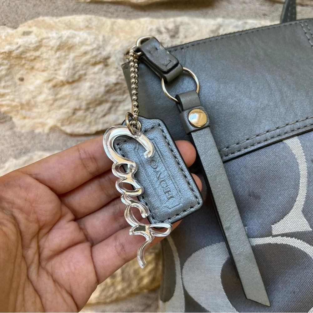 Coach Gray Metallic Laura Signature #18335 Leather Bag